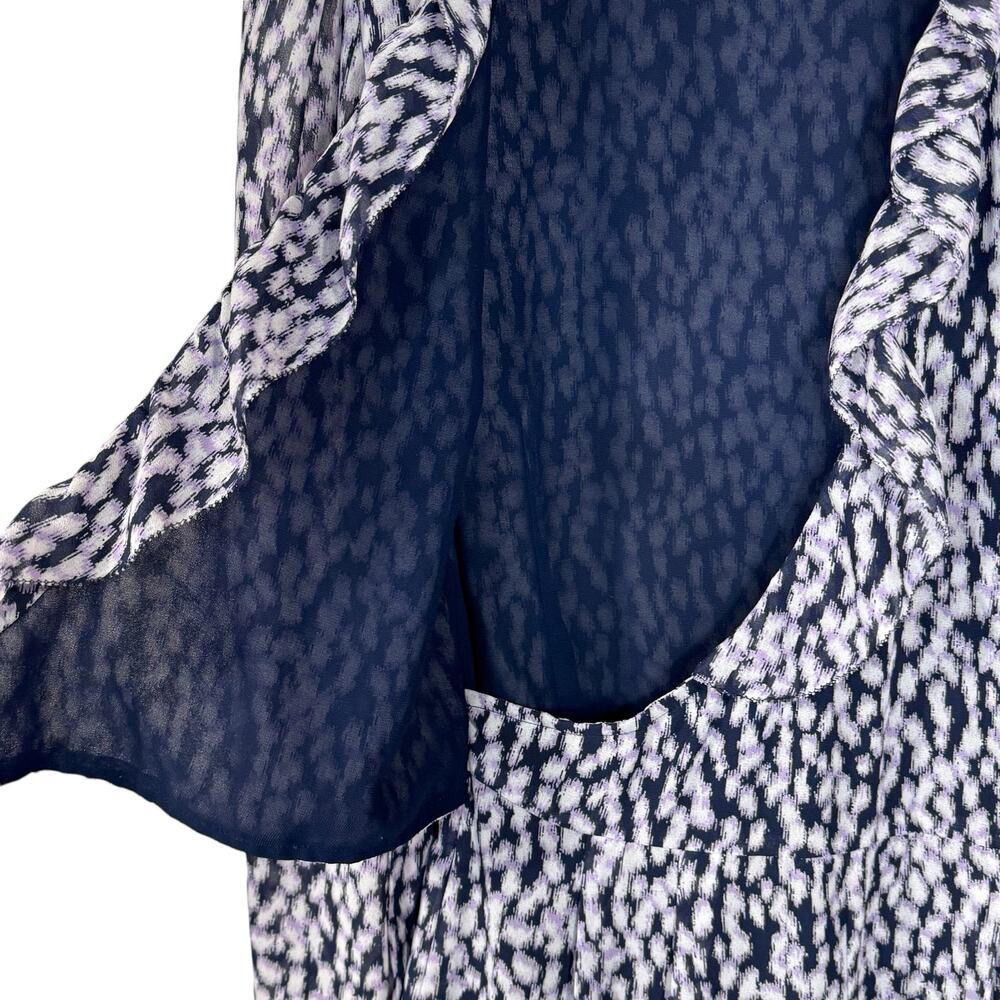 Michael Michael Kors Small Romper Ruffled Wrap Long Puff Sleeves Purple Abstract - Picture 7 of 10